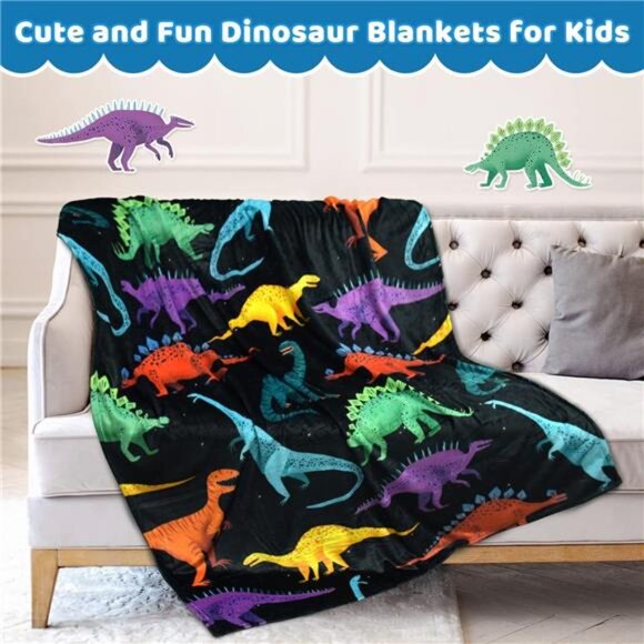 Kids Dinosaur Blanket for Boys Girls Room Decor Personalized Cute Toddler Throw - Picture 2 of 7